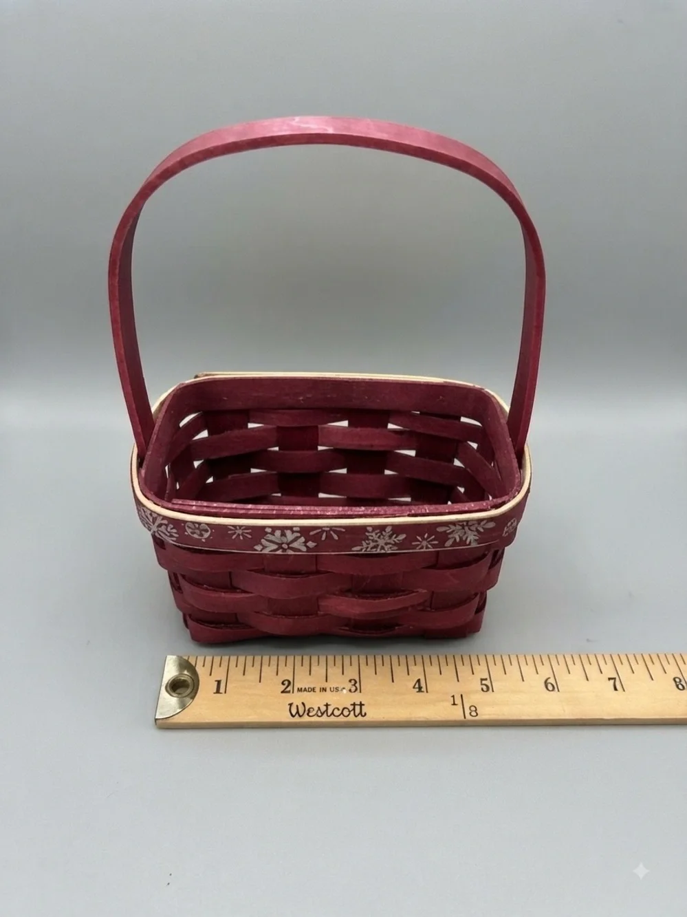 2010 Longaberger Falling Snow Red Basket w/ SnowFlake Trim